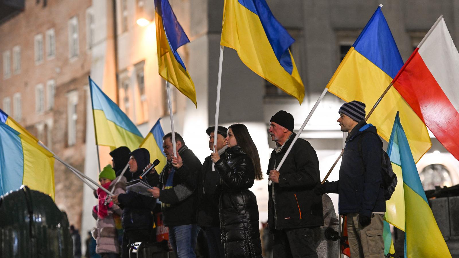 Ukránpárti tüntetés Krakkóban 2024. november 29-én