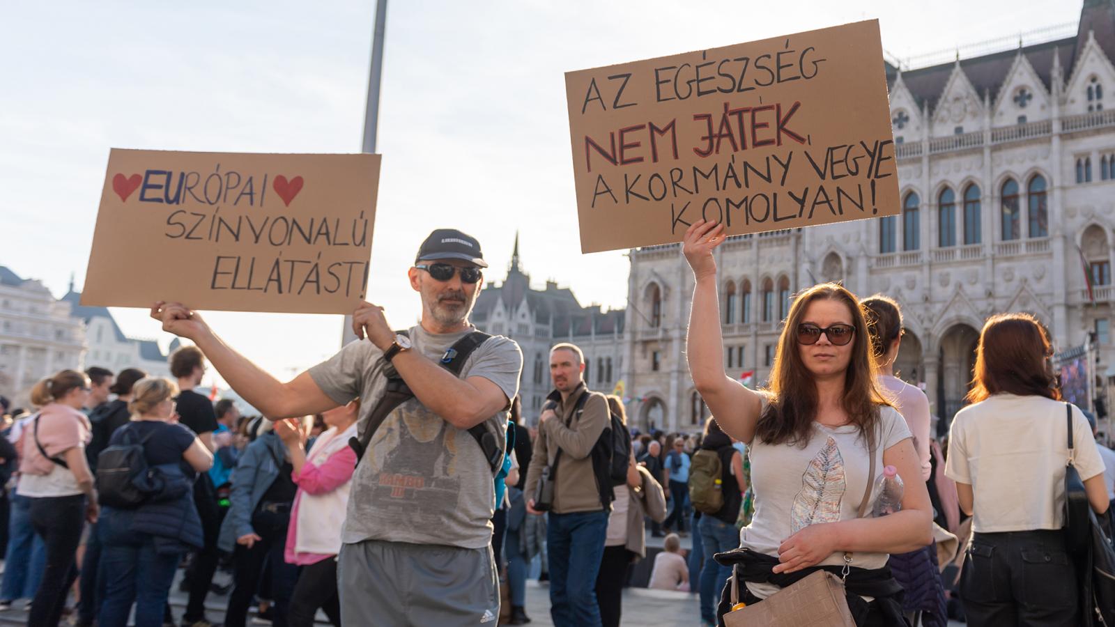 Az orvosi kamara márciusi demonstrációján. Régóta követelik ugyanazt