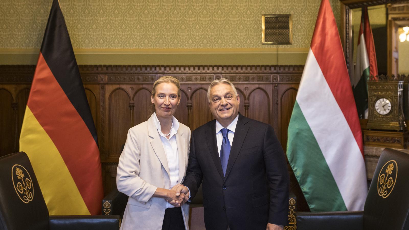 Orbán Viktor miniszterelnök fogadja Alice Weidelt, az Alternatíva Németországért (AfD) párt társelnökét a Parlamentben 2025. október 20-án.