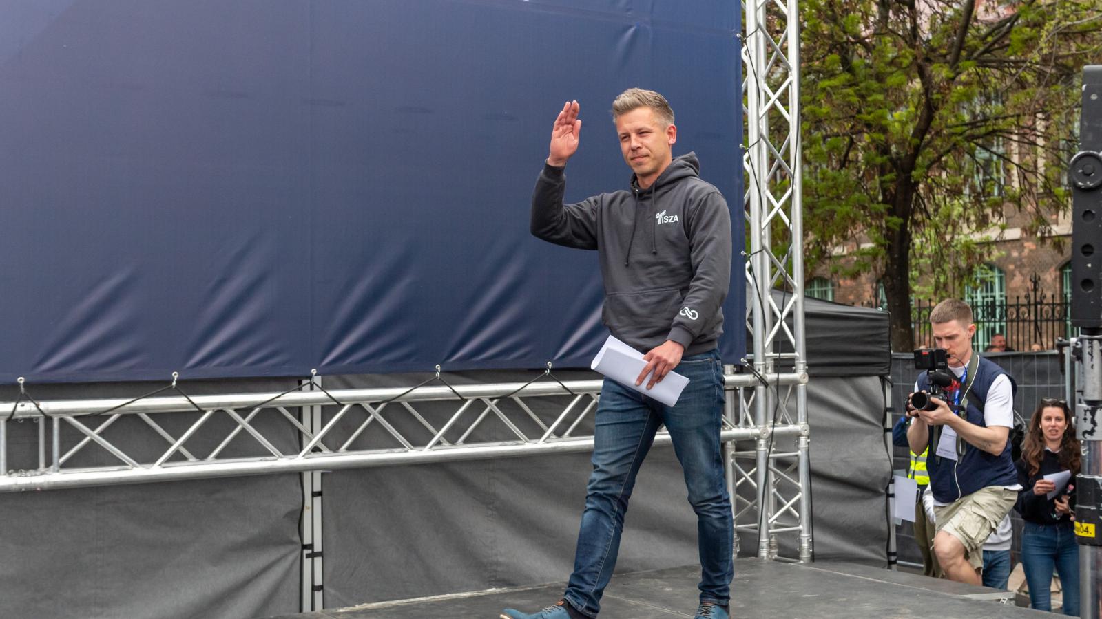 Magyar Péter a Nemzet Hangja eredményváróján Budapesten április 13-án