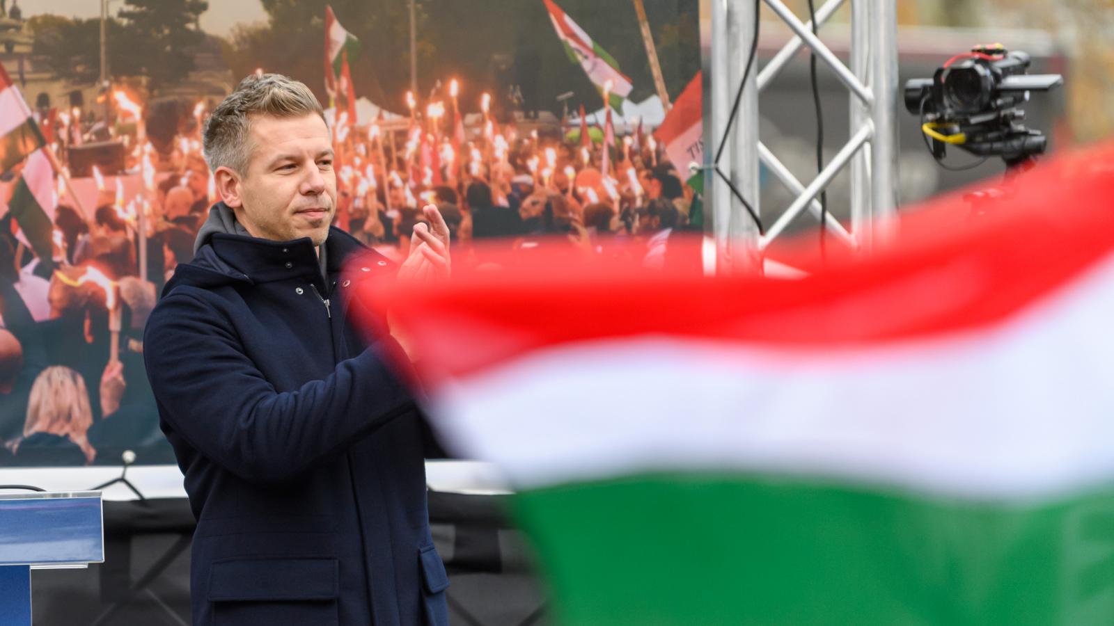 Magyar Péter a Tisza Párt gyűlésén 