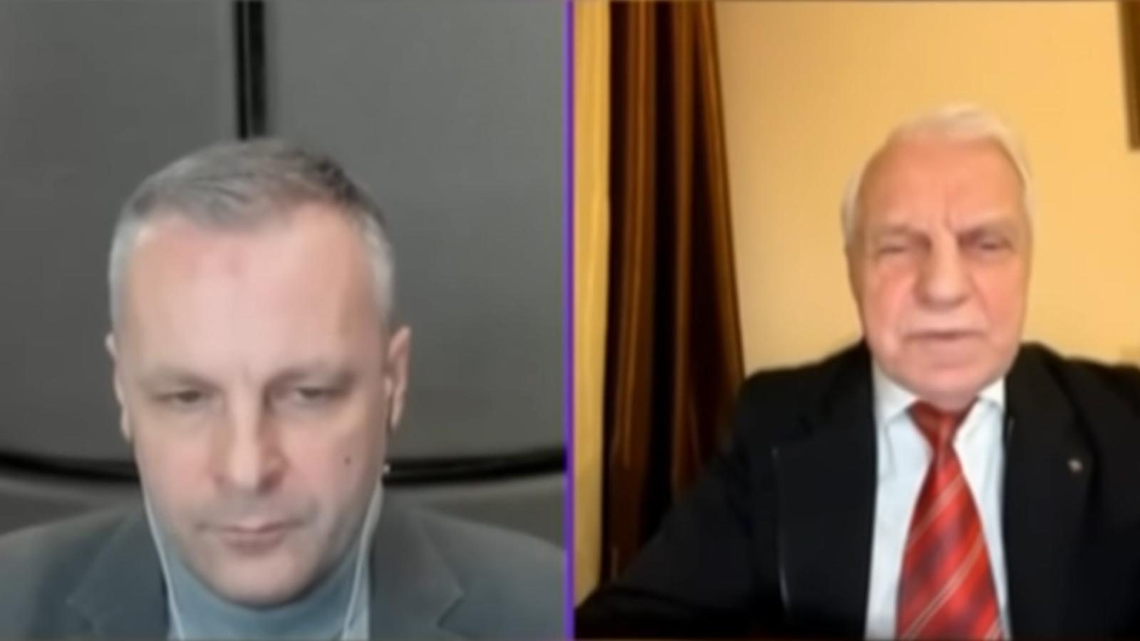 Hrihorij Omelcsenko (jobbra) interjújából riogató videó is készült a vasárnapi békemenetre