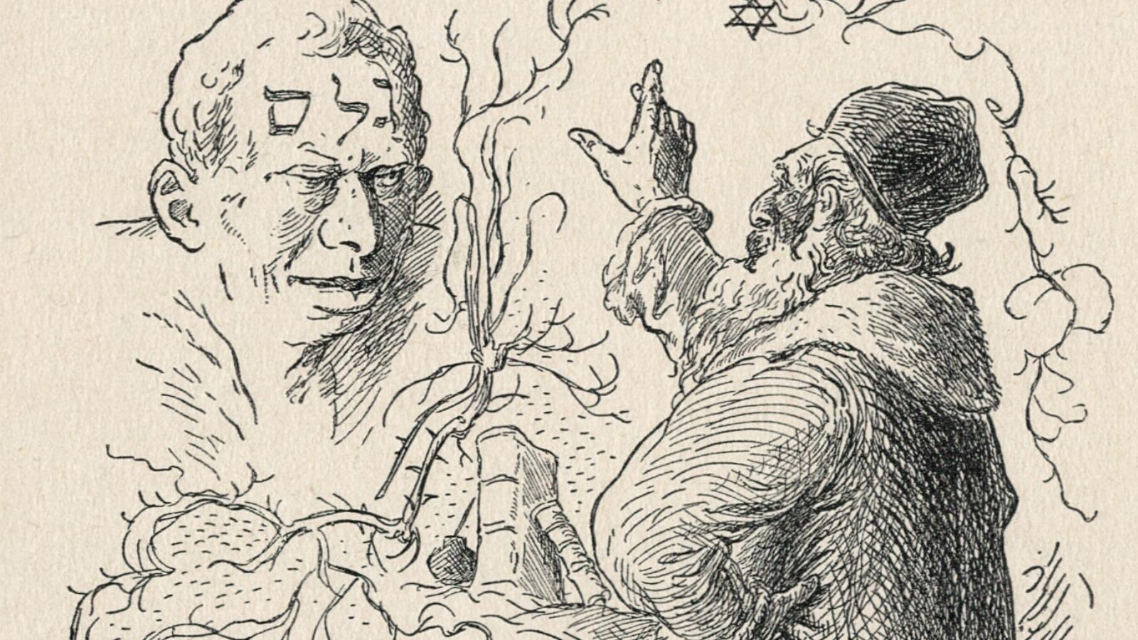 Mikoláš Aleš neves cseh festő és illusztrátor 1899-ben készítette el híres rajzát, amely a prágai Löw rabbit és az általa életre keltett Gólemet ábrázolja