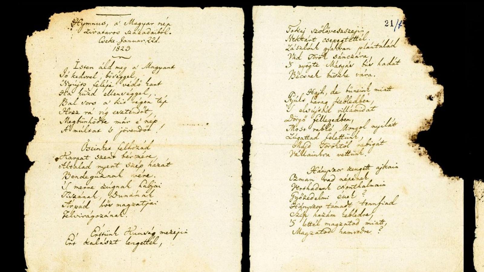 A Kölcsey Ferenc által 1823-ban írott Himnusz kézirata. Francia volt a minta...