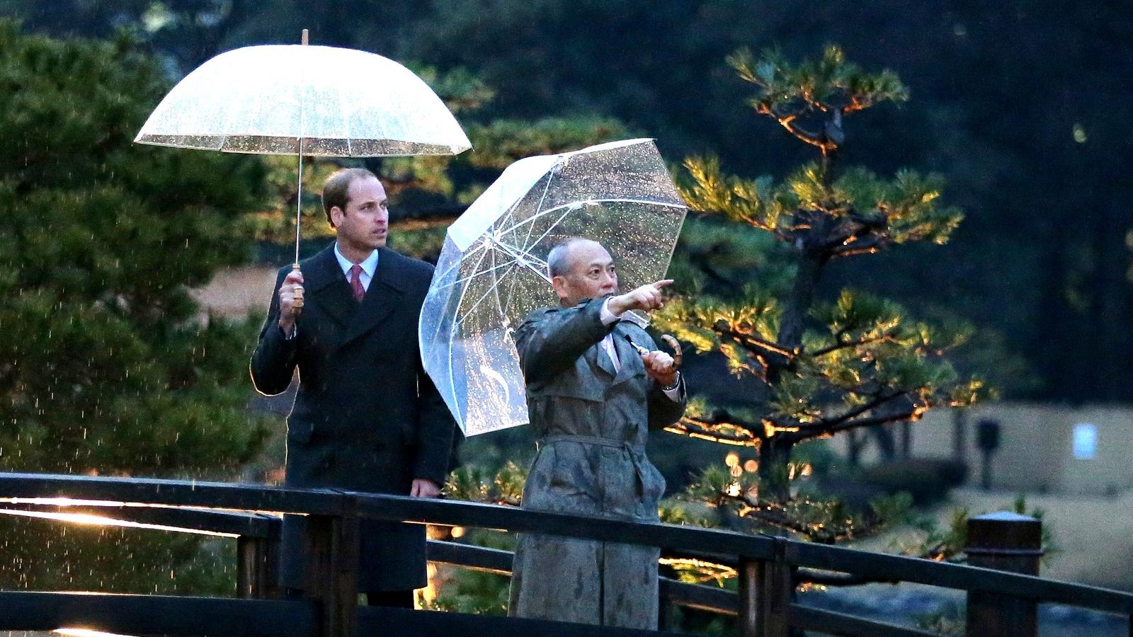 2015 február 26 Vilmos cambridge-i herceg sétál egy hagyományos japán hídon a Hama Rikyu Gardens-ben Tokyo kormányzójával Fotó: 