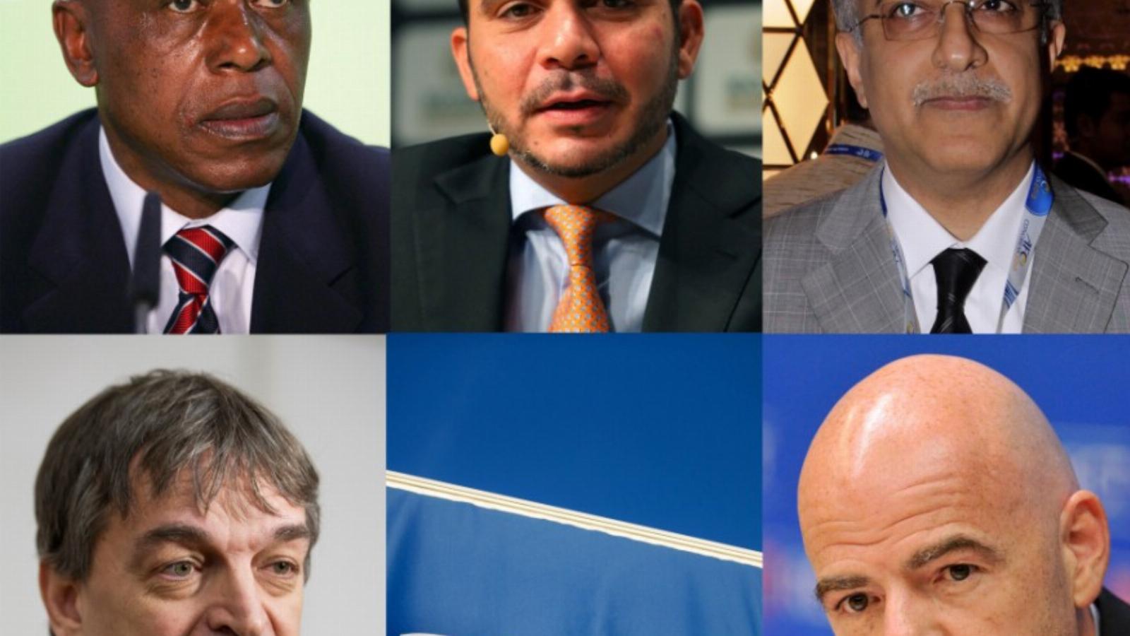 A felső sorban (balról jobbra): „Tokyo” Sexwale, Ali bin al-Husszein, Szalman Bin Ibrahim al-Kalifa. Alul: Jérome Champagne és G