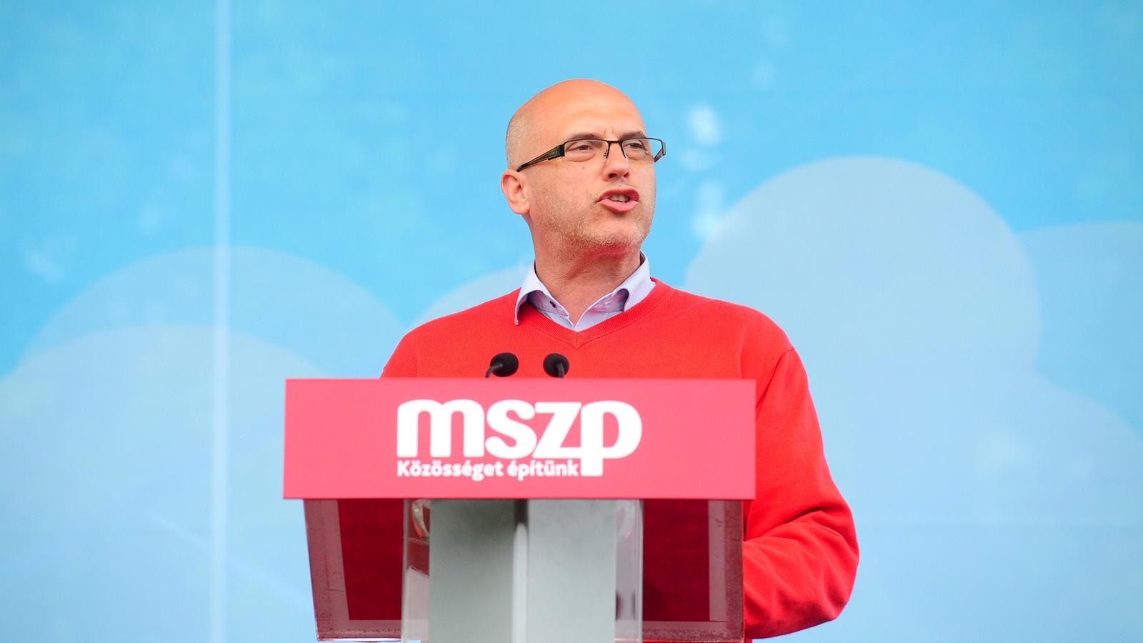 Tóbiás József beszédet mond az MSZP majálisán a Városligetben. Fotó: Molnár Ádám