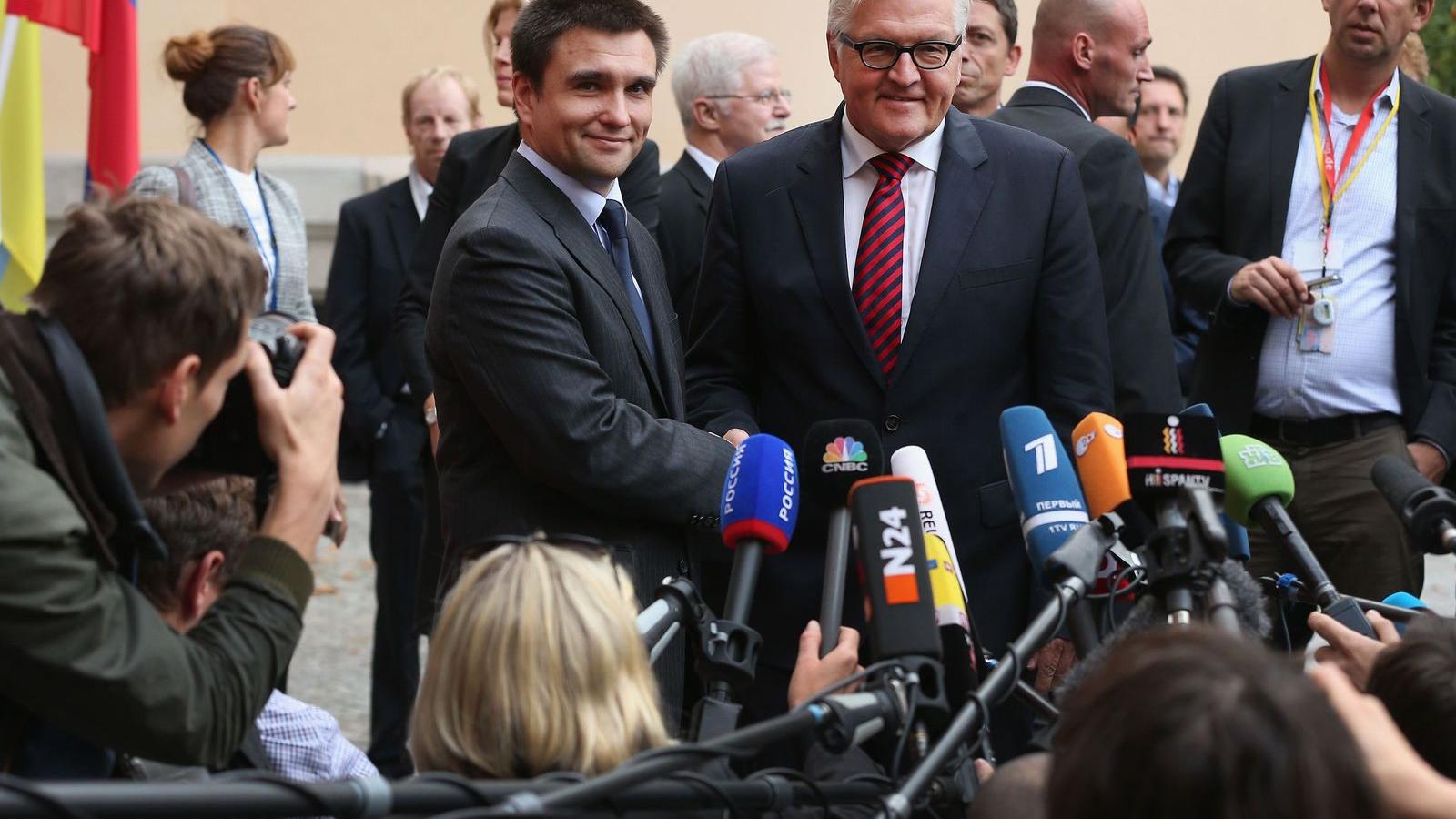 Pavlo Klimkin és Frank-Walter Steinmeier bizakodó FOTÓ: EUROPRESS/GETTY IMAGES/SEAN GALLUP