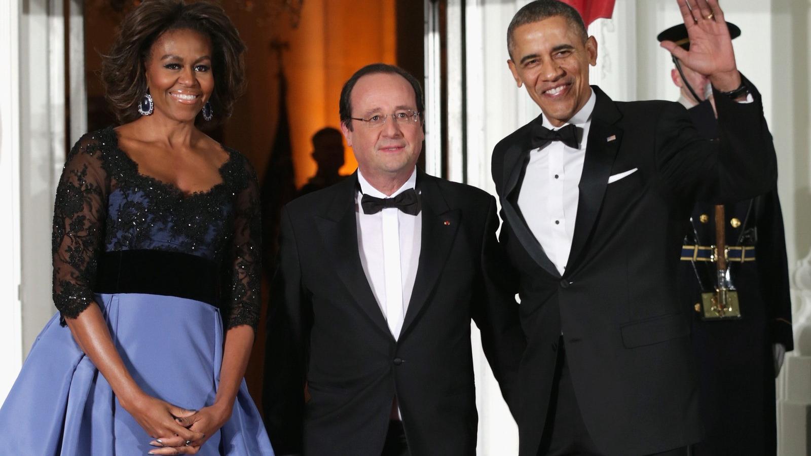 Az Obama házaspár és a francia vendég a díszvacsorán FOTÓ: EUROPRESS/GETTY IMAGES