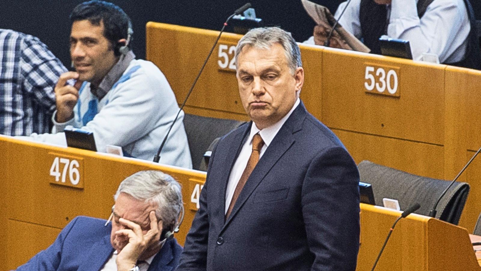 Orbán Viktor miniszterelnök az Európai Parlamentben elmondott beszéde előtt  Brüsszelben, 2010-ben - Fotó: Wiktor Dabkowski /AFP