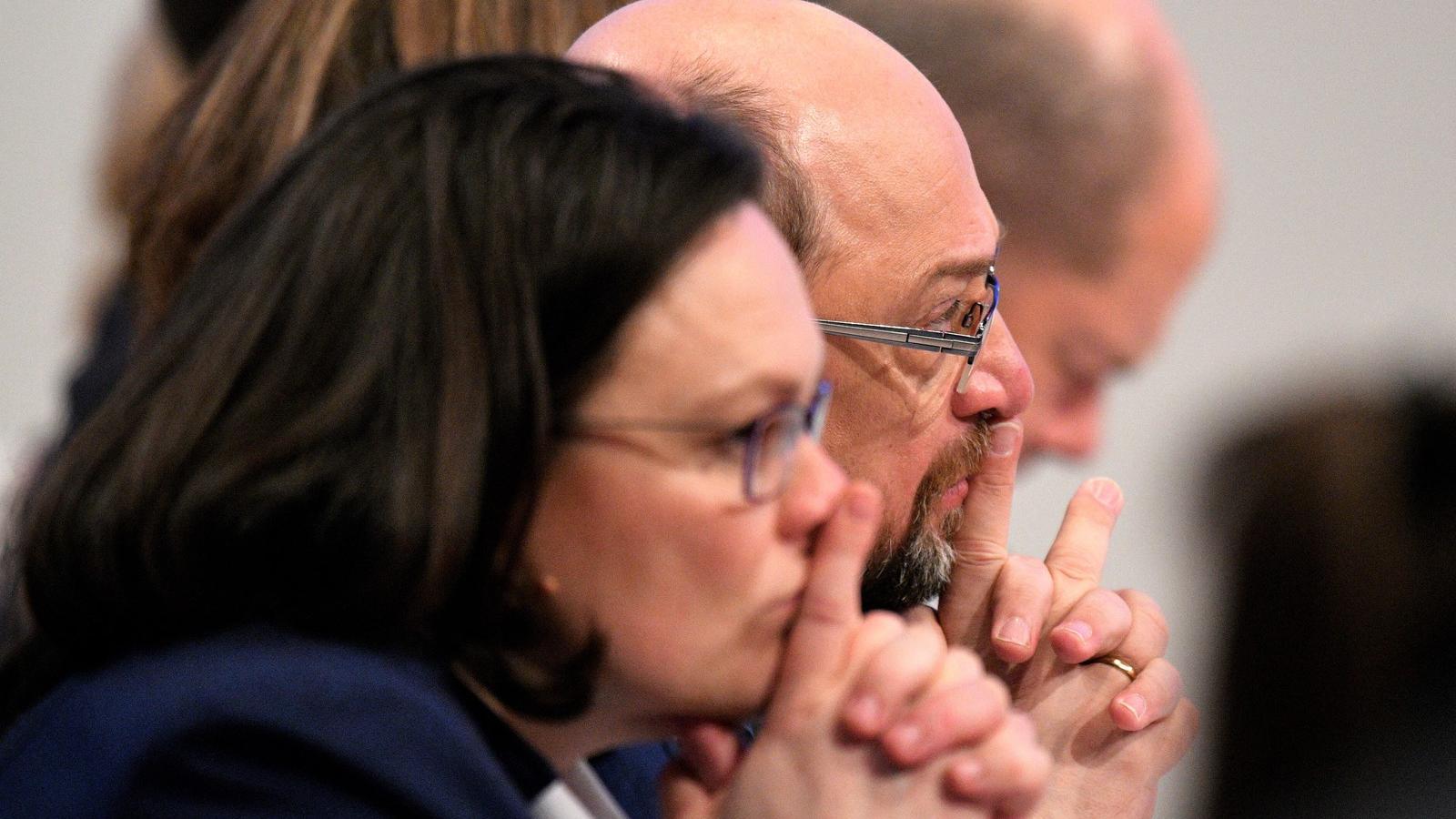 A Nahles–Schulz tandem - Komoly feladat hárul a frakcióvezetőre Fotó: AFP/Sascha Schuermann