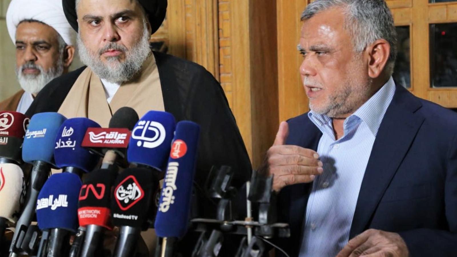 Muktada al-Szadr és Hadi al-Amiri közös sajtótájékoztatója. Fotó: Shia Cleric Muqtada al-Sadr Pres / ANADOLU AGENCY