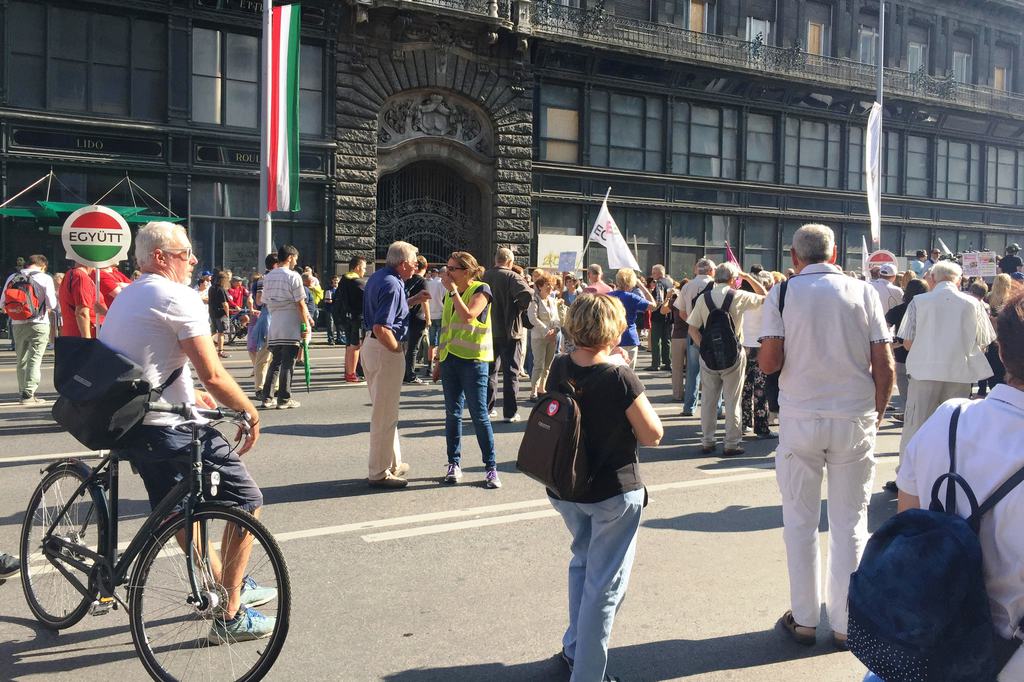 Hajós András is eljött tüntetni (baloldalt)