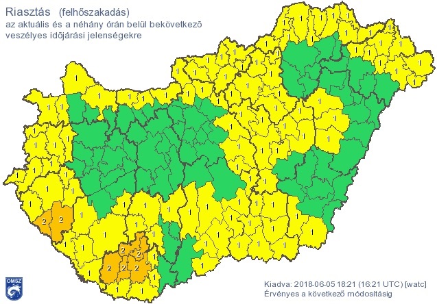 A meteorológiai szolgálat riasztási zónái Forrás: OMSZ