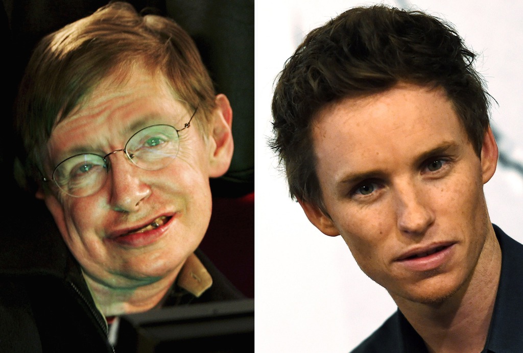 Eddie Redmayne és a "modell" Stephen Hawking/Getty Images