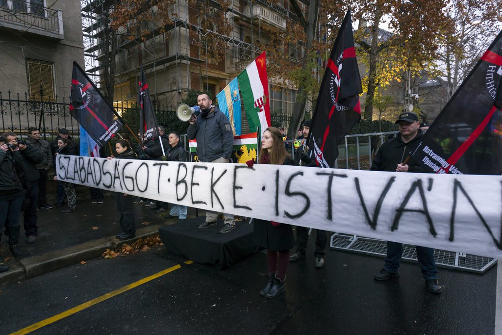 A Hatvannégy Vármegye Ifjúsági Mozgalom tüntetése. MTI Fotó: Szigetváry Zsolt