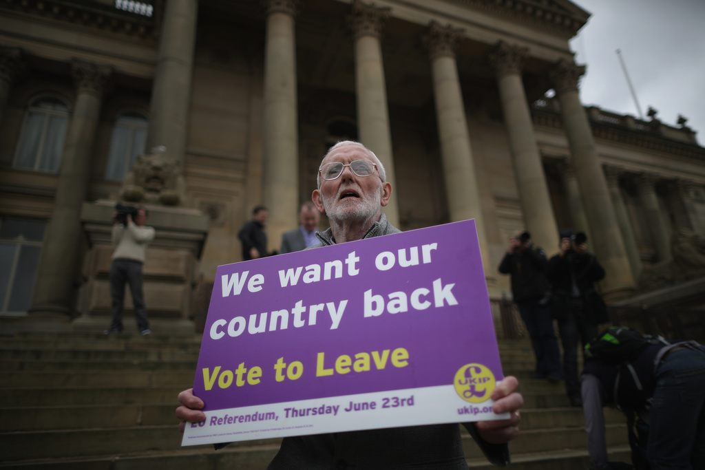 Ez az aktivista az EU-ból való kilépést szorgalmazza. FOTÓ: Christopher Furlong/Getty Images